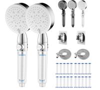 HydroBoost High Pressure 5 - Mode Filtered Shower Head, Universal G1/2” Connector, Filtered Shower Head with Handheld, Built-in Power Wash for Hard Water, Tool-Free Installation (White *2)