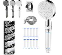 HydroBoost High Pressure 5 - Mode Filtered Shower Head, Universal G1/2” Connector, Filtered Shower Head with Handheld, Built-in Power Wash for Hard Water, Tool-Free Installation (White)
