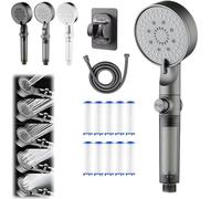HydroBoost High Pressure 5 - Mode Filtered Shower Head, Universal G1/2” Connector, Filtered Shower Head with Handheld, Built-in Power Wash for Hard Water, Tool-Free Installation (Gray)