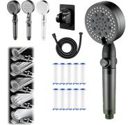 HydroBoost High Pressure 5 - Mode Filtered Shower Head, Universal G1/2” Connector, Filtered Shower Head with Handheld, Built-in Power Wash for Hard Water, Tool-Free Installation (Black)