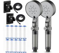 HydroBoost High Pressure 5-Mode Filtered Shower Head with Handheld, Built-in Power Wash, Hard Water Filtered Showerhead with 5 Spray Settings (2*pcs Head+5 Filters+1.5m Hose+Base)