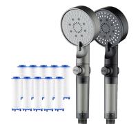 HydroBoost High Pressure Shower Head UK - 5 Spray Modes Filtered Handheld with Power Wash Jet, Water Saving Design for Hard Water & Low Pressure Bathrooms, Easy Install (2 PCS)