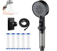 HydroBoosts High Pressure 5 - Mode Filtered Shower Head, Filtered Shower Head with Handheld, Built-in Power Wash for Hard Water, One-Touch Pause Button, Easy Install (1pc Black)