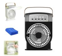 Hydrochill Cooler, Hydrochill Fan,Five-Hole Mini Water Mist Spray Fan with Tank & LED Nightlight,180° Wide Angle,3 Wind Speed,Timer Function,Protable Desk Cooler for Home Office (Black, Plug-in)