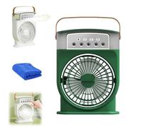 Hydrochill Cooler, Hydrochill Fan,Five-Hole Mini Water Mist Spray Fan with Tank & LED Nightlight,180° Wide Angle,3 Wind Speed,Timer Function,Protable Desk Cooler for Home Office (Green, Rechargeable)