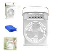 Hydrochill Cooler, Hydrochill Fan,Five-Hole Mini Water Mist Spray Fan with Tank & LED Nightlight,180° Wide Angle,3 Wind Speed,Timer Function,Protable Desk Cooler for Home Office (White, Rechargeable)