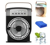 Hydrochill Cooler, Hydrochill Fan with Spray Water, Hydro Chill Fan, Mini Water Mist Spray Fa-n with Tank & LED Nightlight, 180° Wide Angle, 3 Wind Speed and Humidity Settings (Black, Rechargeable)