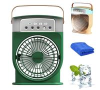 Hydrochill Cooler, Hydrochill Fan with Spray Water, Hydro Chill Fan, Mini Water Mist Spray Fa-n with Tank & LED Nightlight, 180° Wide Angle, 3 Wind Speed and Humidity Settings (Green, Plug-in)