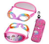 HYDROCOMFY Swimming Goggles for Kids 3-14 Years Old Kids Goggles Tangle Free Painless Rainbow Girls Swimming Goggles - Fabric Elastic Band and Soft Band (Unicorn Mermaid)