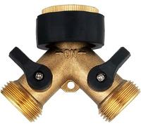 Hydrogarden 3/4" Tap Y Splitter,Garden Hose Splitter, Y Valve, Two Way Brass Tap Manifold with Comfort Grip Shut-Off Valves