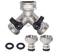 Hydrogarden Nickel-Plated 2 Way Brass Tap Manifold - Garden Hose Splitter with 2 x 3/4 Inch Brass Water Tap Connection