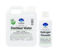 Hydrogen Peroxide and Distilled Water Bundle - Purest Food Grade 12% (<11.99%) Hydrogen Peroxide 250ml Bottle - 1.1 Litres of 100% Pure Steam Distilled Water - Additive Free