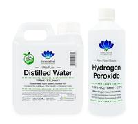 Hydrogen Peroxide and Distilled Water Bundle - Purest Food Grade 12% (<11.99%) Hydrogen Peroxide 500ml Bottle - 1.1 Litres of 100% Pure Steam Distilled Water - Additive Free