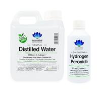 Hydrogen Peroxide and Distilled Water Bundle - Purest Food Grade 3% Hydrogen Peroxide 250ml Bottle - 1.1 Litres of 100% Pure Steam Distilled Water - Additive Free
