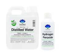 Hydrogen Peroxide and Distilled Water Bundle - Purest Food Grade 9% Hydrogen Peroxide 250ml Bottle - 1.1 Litres of 100% Pure Steam Distilled Water - Additive Free