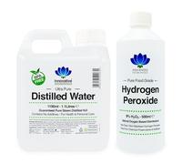 Hydrogen Peroxide and Distilled Water Bundle - Purest Food Grade 9% Hydrogen Peroxide 500ml Bottle - 1.1 Litres of 100% Pure Steam Distilled Water - Additive Free