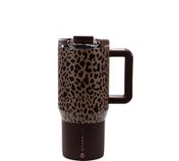 HydroJug Coffee Traveler 20 oz - Leak-Resistant, Ceramic-Lined Insulated Travel Coffee Mug for Hot or Cold Drinks with Flip Lid & Handle, Dishwasher Safe Coffee Tumbler, Brown Leopard