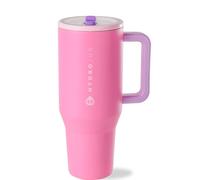 HydroJug Traveler - 32 oz Water Bottle with Handle & Flip Straw - Fits in Cup Holder, Leak Resistant Tumbler-Reusable Insulated Stainless Steel & Rubber Base - Gifts for Women & Men, Pink Sugar