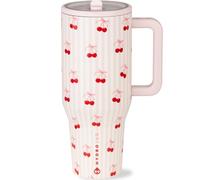 HydroJug Traveler - 40 oz Insulated Water Bottle with Handle & Flip Straw - Fits Cup Holder, Leak Resistant - Gifts for Women & Men, Sweet Cherry