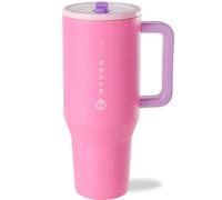 HydroJug Traveler - 40 oz Water Bottle with Handle & Flip Straw - Fits in Cup Holder, Leak Resistant Tumbler-Reusable Insulated Stainless Steel & Rubber Base - Gifts for Women & Men, Pink Sugar