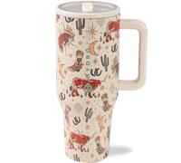 HydroJug Traveler - 40 oz Water Bottle with Handle & Flip Straw - Fits in Cup Holder, Leak Resistant Tumbler-Reusable Insulated Stainless Steel & Rubber Base - Gifts for Women & Men, Rodeo