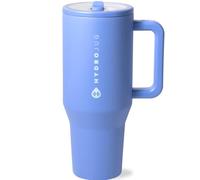 HydroJug Traveler - 40 oz Water Bottle with Handle & Flip Straw - Fits in Cup Holder, Leak Resistant Tumbler-Reusable Insulated Stainless Steel & Rubber Base - Gifts for Women & Men, Light Blue