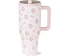 HydroJug Traveler - 40 oz Water Bottle with Handle & Flip Straw - Fits in Cup Holder, Leak Resistant Tumbler-Reusable Insulated Stainless Steel & Rubber Base - Gifts for Women & Men, Wildrose