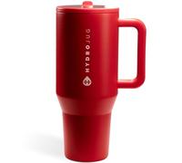 HydroJug Traveler - 40 oz Water Bottle with Handle & Flip Straw - Fits in Cup Holder, Leak Resistant Tumbler-Reusable Insulated Stainless Steel & Rubber Base - Gifts for Women & Men, Alumni Red