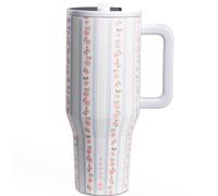 HydroJug Traveler - 40 oz Water Bottle with Handle & Flip Straw - Fits in Cup Holder, Leak Resistant Tumbler-Reusable Insulated Stainless Steel & Rubber Base - Gifts for Women & Men, Primrose