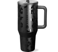 HydroJug Traveler - 40 oz Water Bottle with Handle & Flip Straw - Fits in Cup Holder, Leak Resistant Tumbler-Reusable Insulated Stainless Steel & Rubber Base - Gifts for Women & Men, Black Leopard