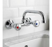 Hydroland Chromed Brass Bathroom Kitchen Basin Wall Mounted Mixer Faucet 20Cm C-Type Spout