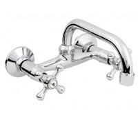 Hydroland Chromed Brass Wall Mounted Mixer Faucet 20Cm C-Type Spout Tap With Retro Heads