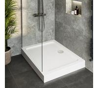 Hydrolux® 1000 x 700 x 140mm White Bathroom Shower Tray for Enclosures Cubicles & Wet Room with Chrome Waste + Riser Kit, Rectangular