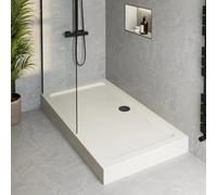 Hydrolux® 1200 x 800 x 140mm White Bathroom Shower Tray for Enclosures Cubicles & Wet Room with Black Waste + Riser Kit, Rectangular