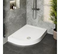 Hydrolux® 1200 x 800 x 140mm White Bathroom Shower Tray for Enclosures Cubicles & Wet Room with Waste + Riser Kit, Offset Quadrant Left Hand