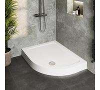 Hydrolux® 1200 x 800 x 140mm White Bathroom Shower Tray for Enclosures Cubicles & Wet Room with Waste + Riser Kit, Offset Quadrant Right Hand