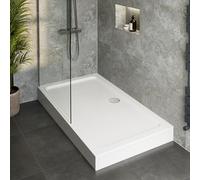 Hydrolux® 1200 x 900 x 140mm White Bathroom Shower Tray for Enclosures Cubicles & Wet Room with Chrome Waste + Riser Kit, Rectangular