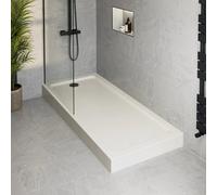 Hydrolux® 1700 x 700 x 140mm White Bathroom Shower Tray for Enclosures Cubicles & Wet Room with Black Waste + Riser Kit, Rectangular