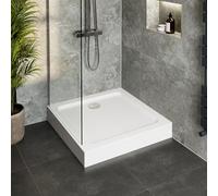 Hydrolux® 800 x 800 x 140mm White Bathroom Shower Tray for Enclosures Cubicles & Wet Room with Chrome Waste + Riser Kit, Square