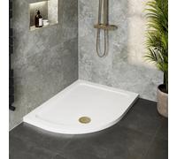 Hydrolux Low Profile 1200 x 900mm Offset Quadrant Shower Tray with Brushed Brass Waste - LH Entry