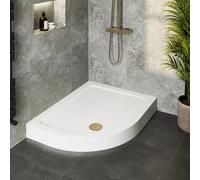 Hydrolux Raised 1200 x 900mm Offset Quadrant Shower Tray with Brushed Brass Waste - LH Entry