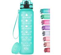 HydroPal 1L Sports Water Bottle, Slim Plastic Motivational Drink Bottle with Filter, Leakproof Water Bottle with Time Markings for Gym, Travel, School, Office, BPA-free (Light Green, 1000 ml)