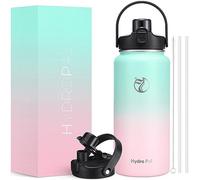 HydroPal Insulated Water Bottle with 2-in-1 Lid (Chug Lid/Straw Lid),40oz Double Walled Vacuum Stainless Steel Water Bottles, Water Jug with Straw, Wide Mouth (Green Pink)