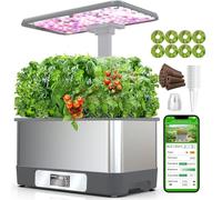 Hydroponic Growing System with 8 Pods Stainless Steel Herb Garden Kit - LED Display, APP Controlled, Adjustable Height Indoor Gardening Gift