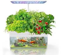 Hydroponic Growing System with Aquaponics Fish Tank, Indoor Herb Garden Kit with LED Light, Automatic Timer, 3 Growth Modes, Silent Water Pump, Adjustable Height