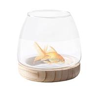 Hydroponic Plant Terrarium - Transparent Glass Fish Bowl Vase with Wooden Support | Fish Tank, Flower Vase Centerpiece, Decorative Glass Bowl for Wedding Event Home