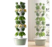 Hydroponic Tower Growing System for Vertical Gardening, 4 LED Grow Lights for Herbs and Vegetables, Indoor Plant Germination Kit, 7 Layers, 53x134cm