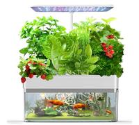 Hydroponics Growing System with Aquaponic Fish Tank, 12 Pods Indoor Herb Garden Kit with LED Light, 3 Growing Modes, Adjustable Height, for Home Kitchen Office Gardening