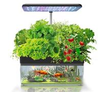 Hydroponics Growing System with Aquaponic Fish Tank, 12 Pods Indoor Herb Garden System, Automatic Timer for 3 Growing Modes, Herb Garden Kit with LED Light, Silent Water Pump, Adjustable Height