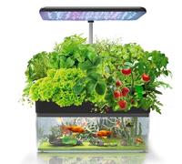 Hydroponics Growing System with Aquaponic Fish Tank, 12 Pods Indoor Herb Garden System, Automatic Timer for 3 Growing Modes, Herb Garden Kit with LED Light, Silent Water Pump, Adjustable Height